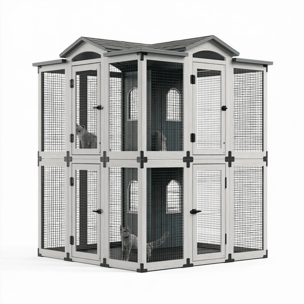 Enclos extérieur pour chat 190 x 100 x 200 cm en bois gris avec grillage métallique et toit
