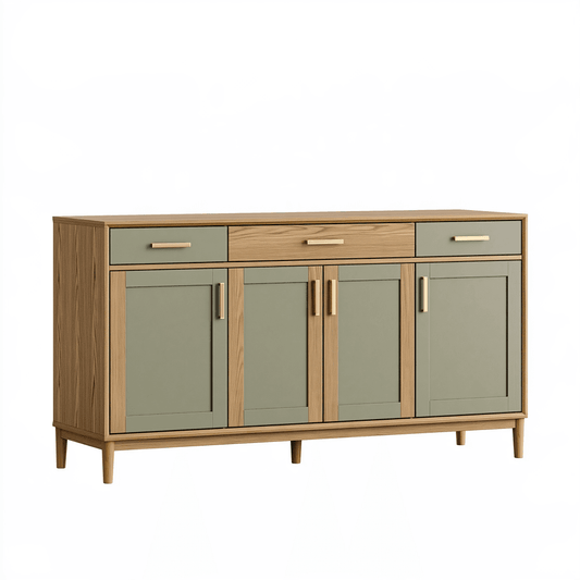 Buffet 160 x 40 x 90 cm en panneaux aspect bois vert sauge et bois - rangement style rétro