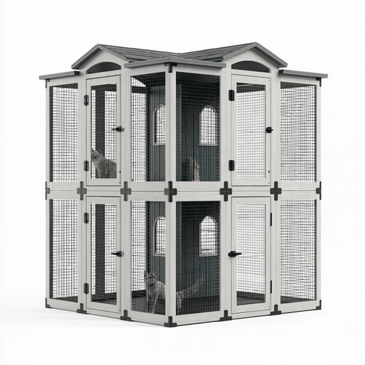 Enclos extérieur pour chat 190 x 100 x 200 cm en bois gris avec grillage métallique et toit